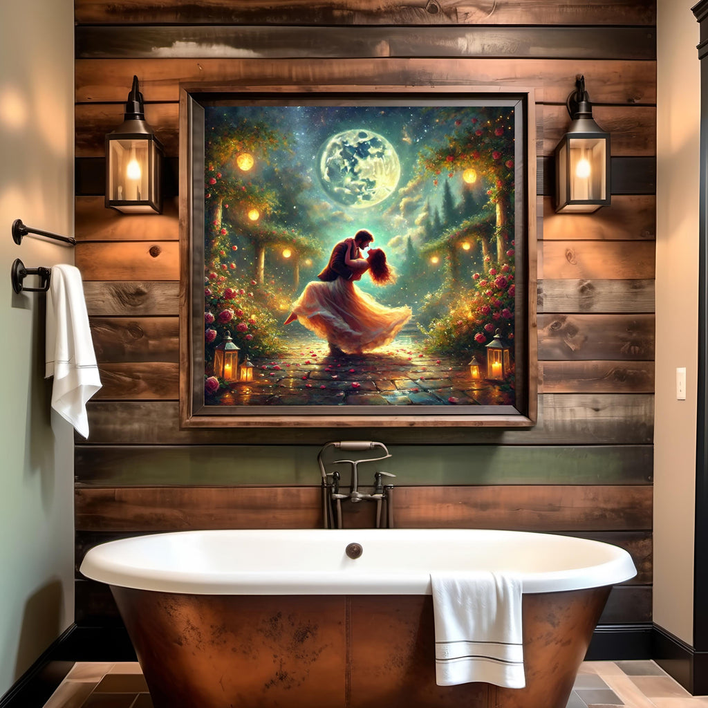 Moonlit Dance Art: Romantic Couple, Roses, Lanterns (Digital Download)