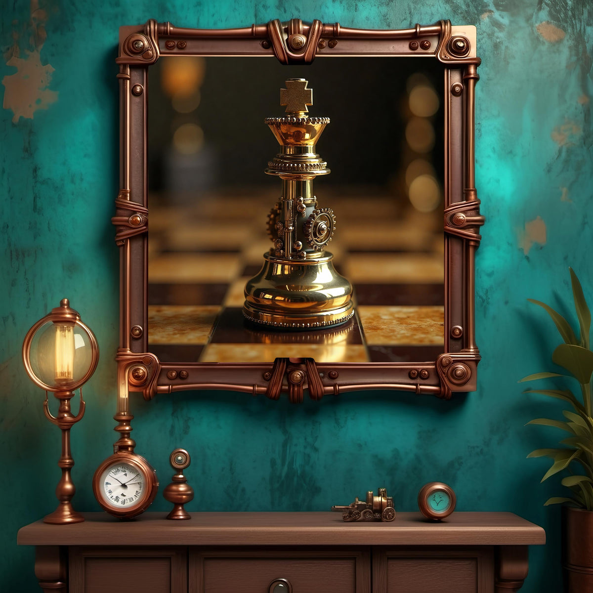 Steampunk Chess King Art Print: Vintage Brass Decor (Digital Download)