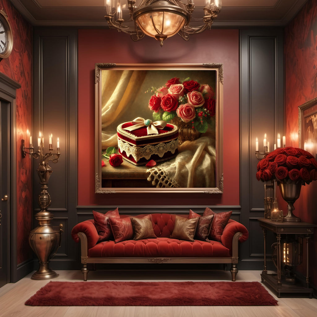 Vintage Roses Still Life Art: Heart-Shaped Box (Digital Download)