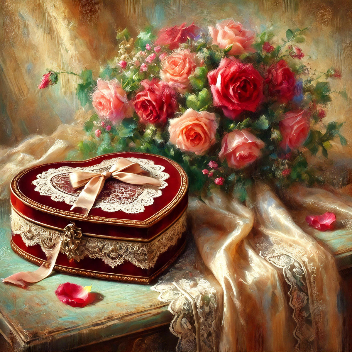 Vintage Heart and Roses Still Life Art Print (Digital Download)
