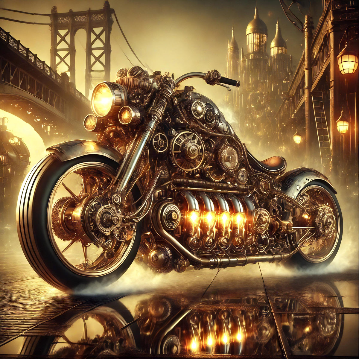 Steampunk Motorcycle Art Print: Vintage Cyberpunk Bike (Digital Download)
