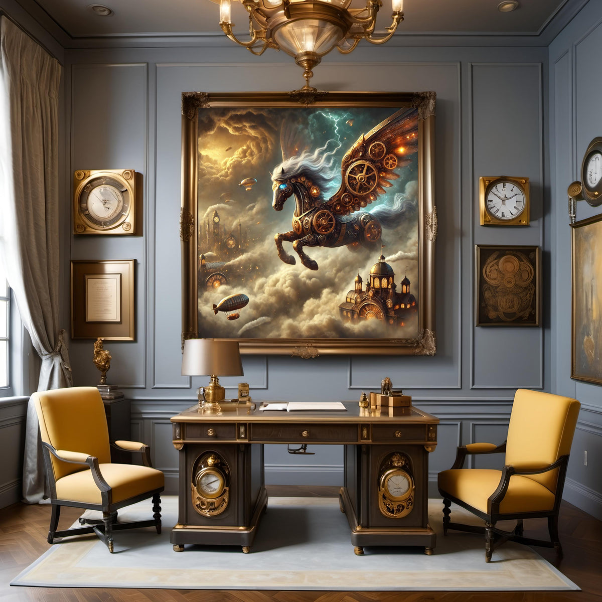 Steampunk Pegasus Print: Mechanical Winged Horse Fantasy Art (Digital Download)