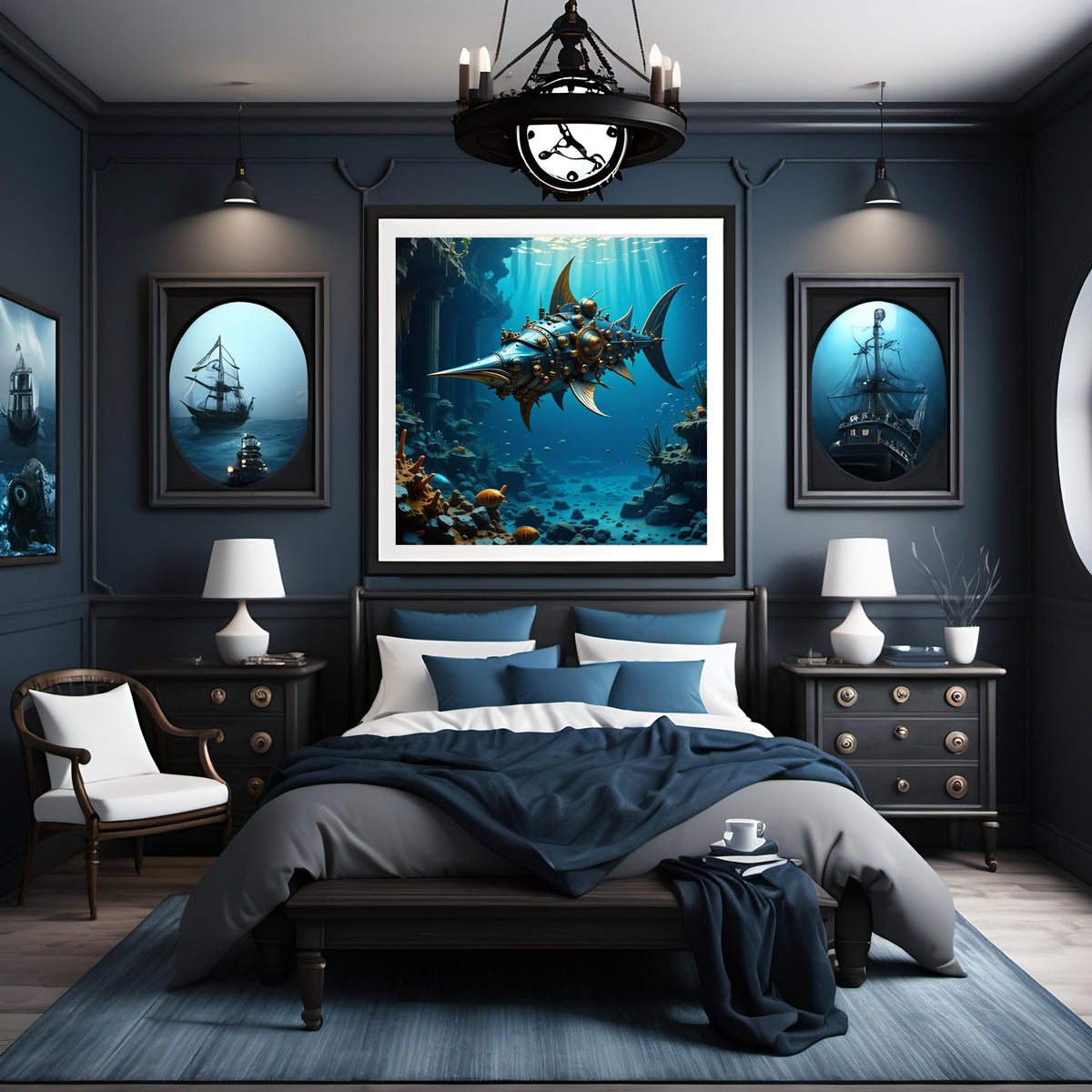 Steampunk Fish Print: Underwater Fantasy Nautical Wall Art (Digital Download)