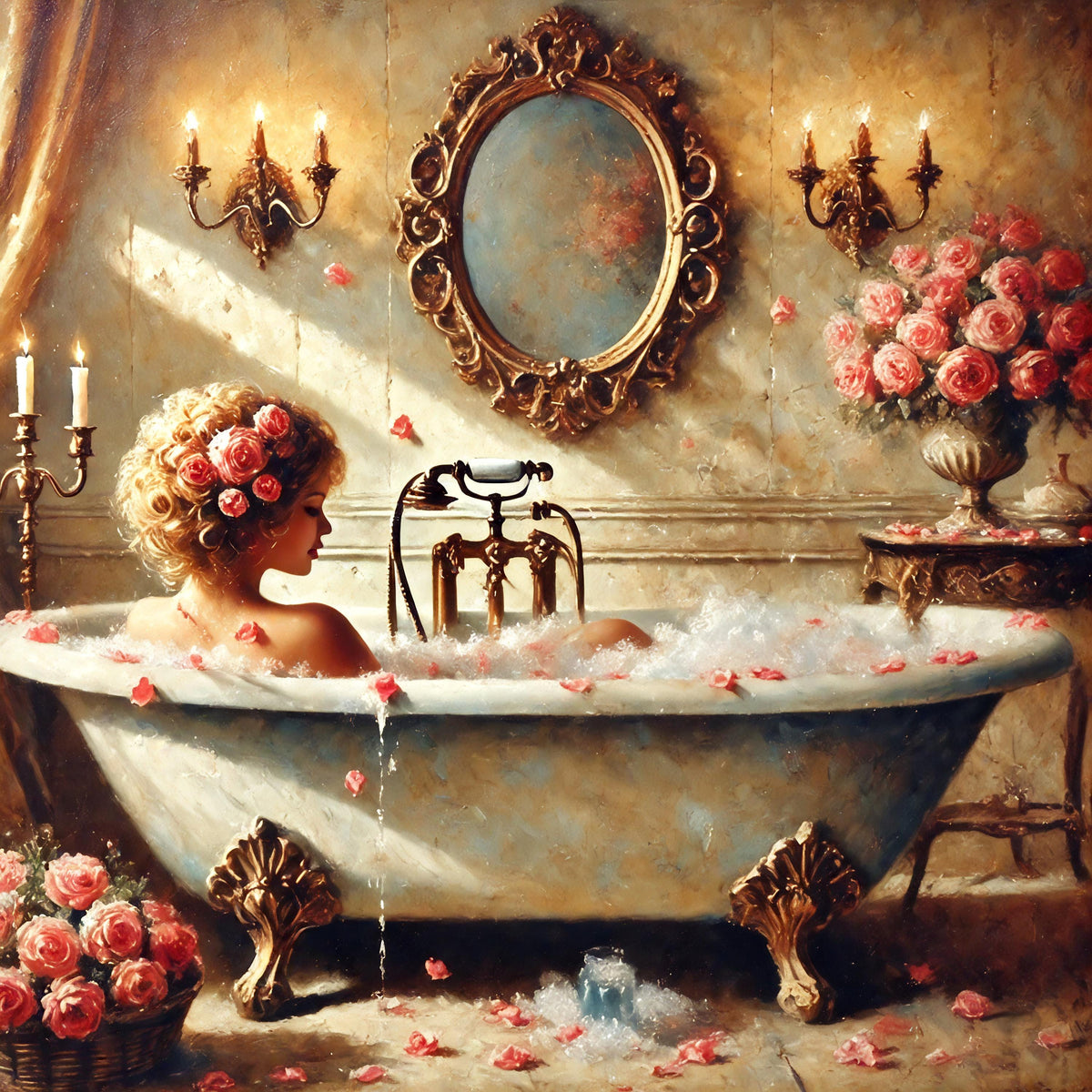 Vintage Bubble Bath Art: Romantic Victorian Bathroom Print (Digital Download)