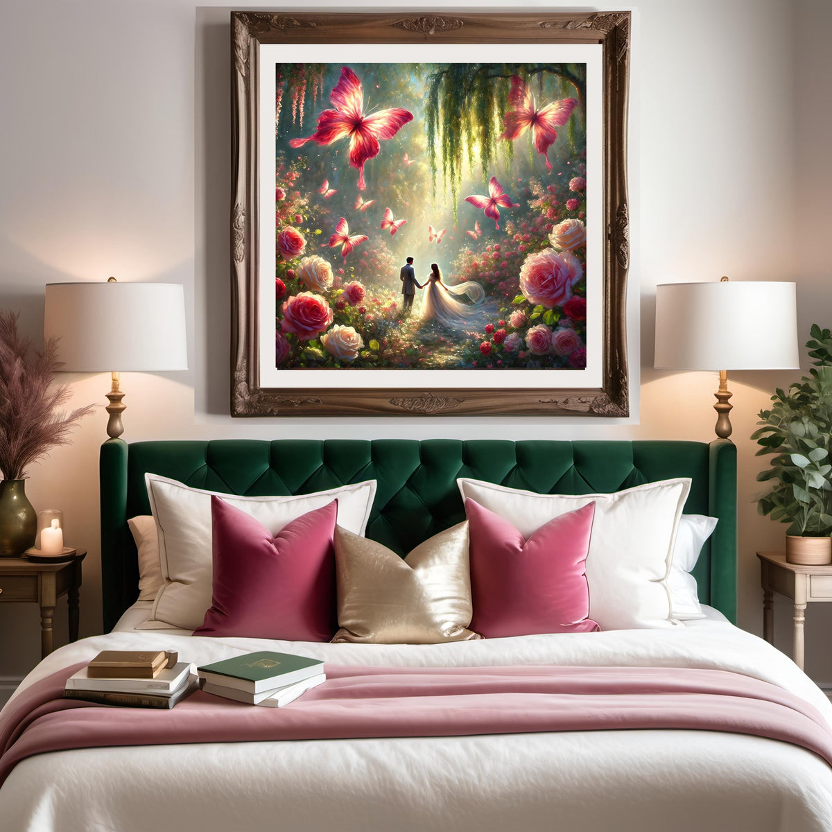 Butterfly Romance Art: Ethereal Couple in Rose Garden (Digital Download)