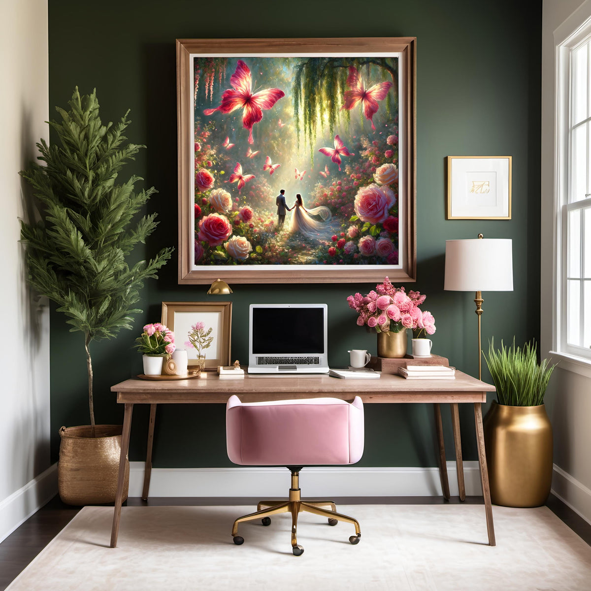 Butterfly Romance Art: Ethereal Couple in Rose Garden (Digital Download)