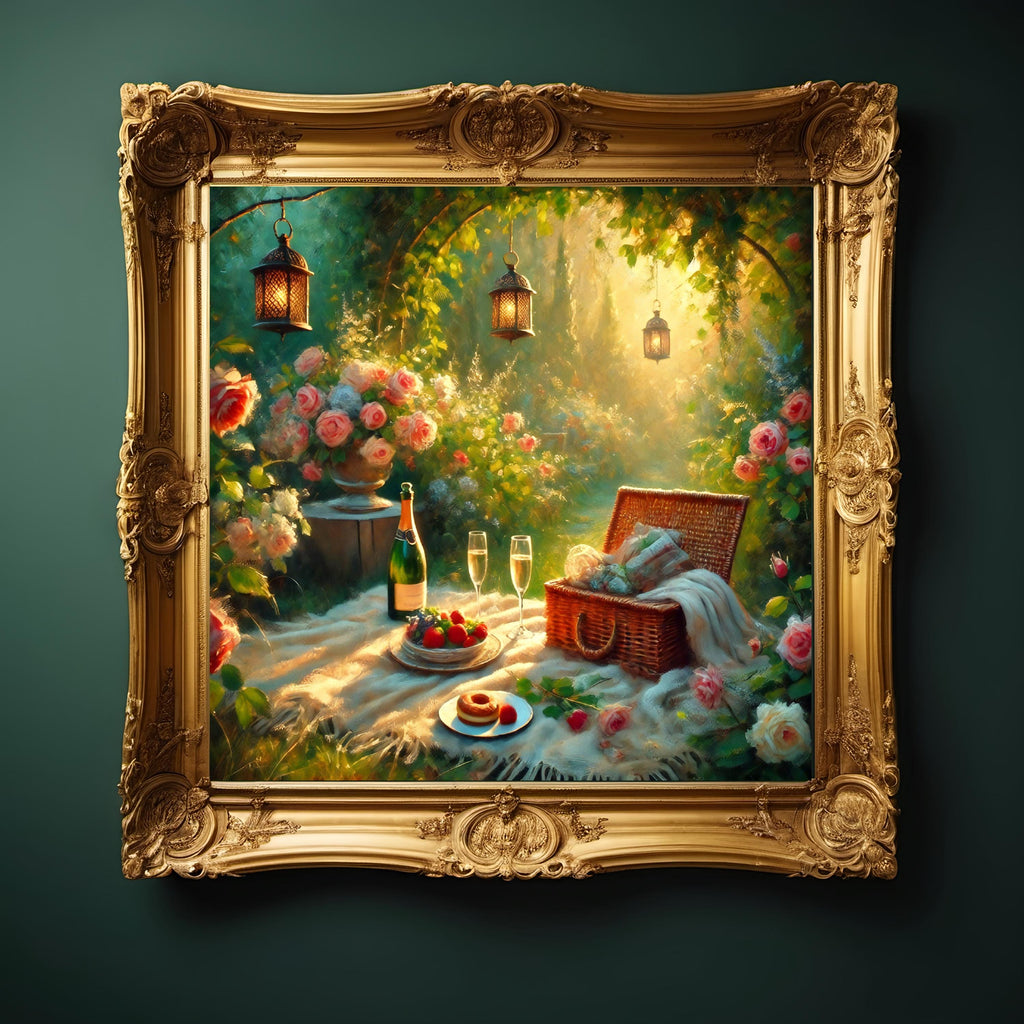 Romantic Picnic Still Life Art Print: Victorian Garden Scene (Digital Download)