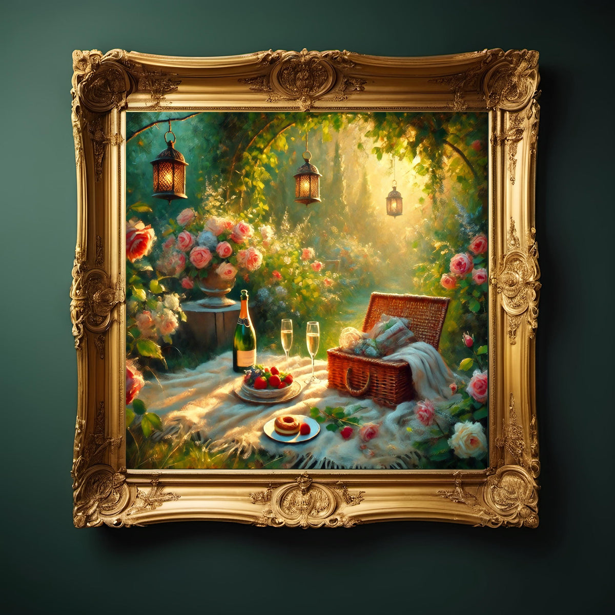 Romantic Picnic Still Life Art Print: Victorian Garden Scene (Digital Download)