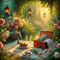 Romantic Picnic Still Life Art Print: Victorian Garden Scene (Digital Download)