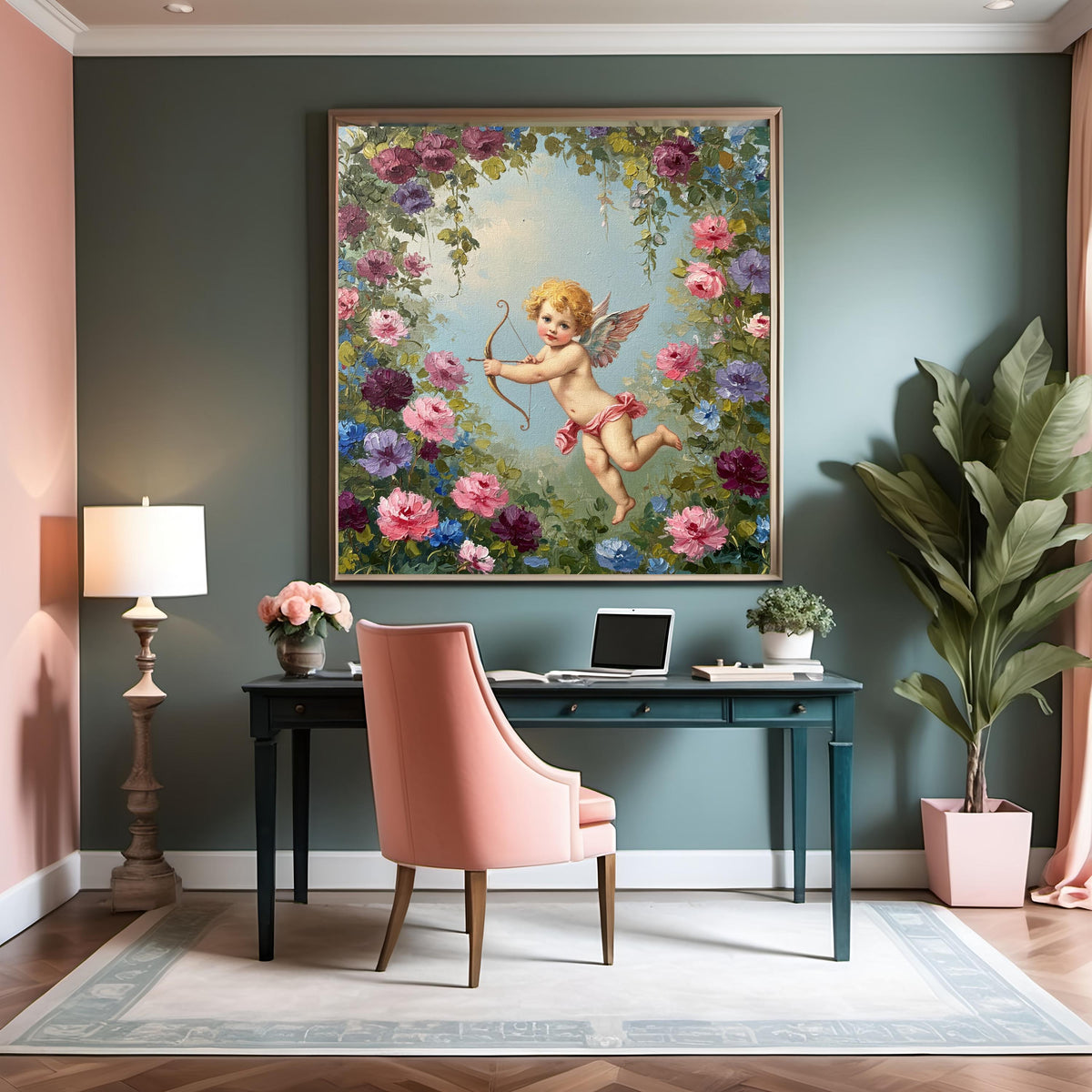 Vintage Cupid Floral Print: Romantic Rococo Angel Wall Art (Digital Download)
