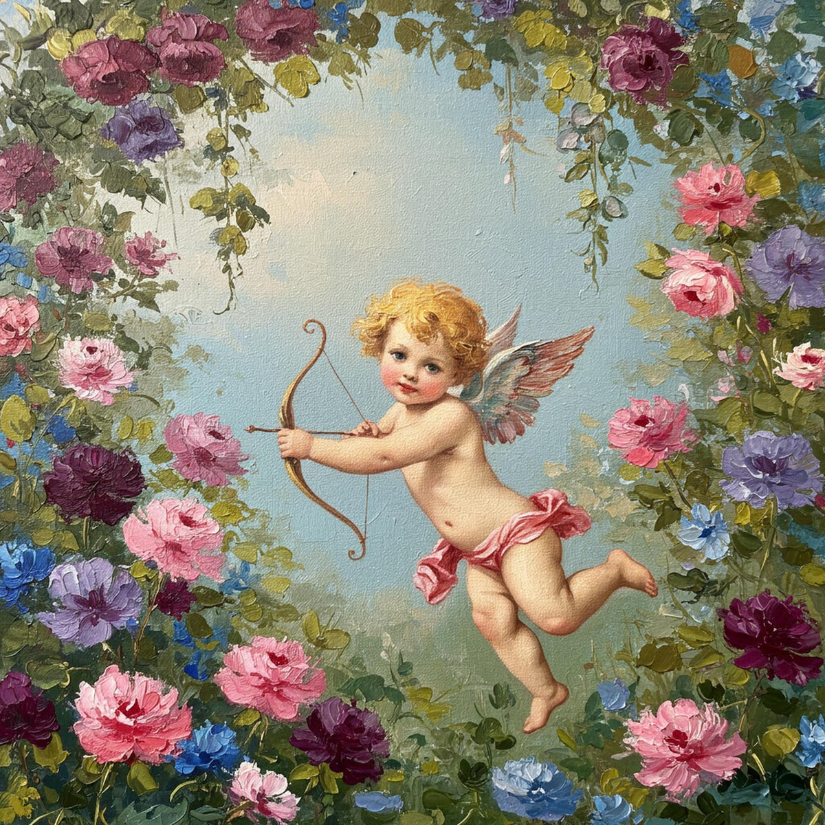 Vintage Cupid Floral Print: Romantic Rococo Angel Wall Art (Digital Download)