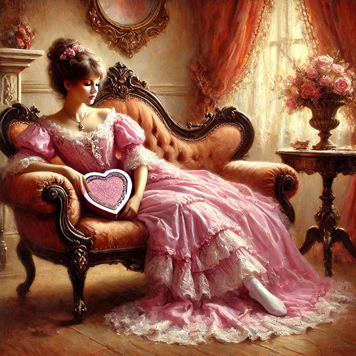 Victorian Lady in Pink Art Print: Romantic Valentine Decor (Digital Download)