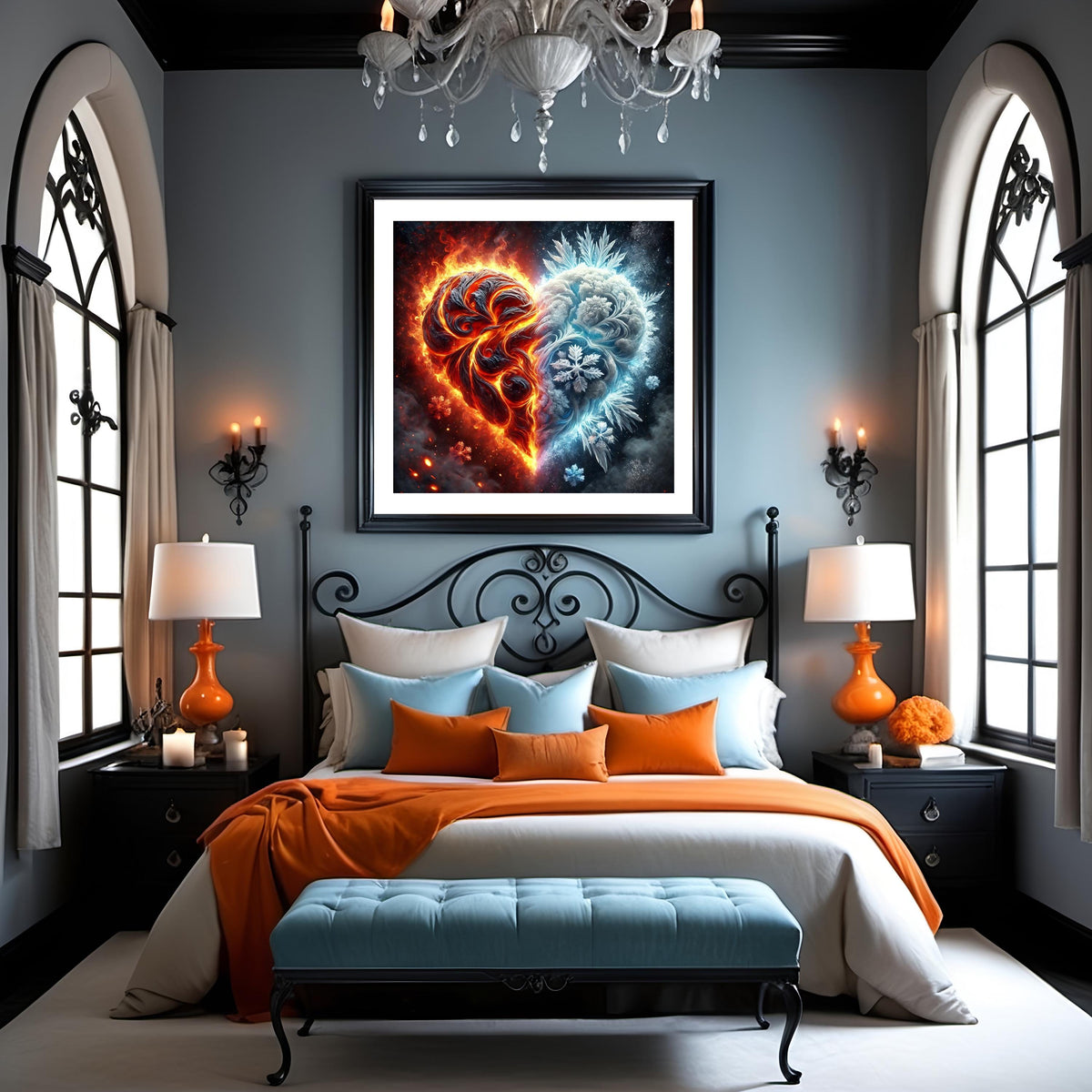 Fire and Ice Heart Print: Cosmic Galaxy Wall Art (Digital Download)