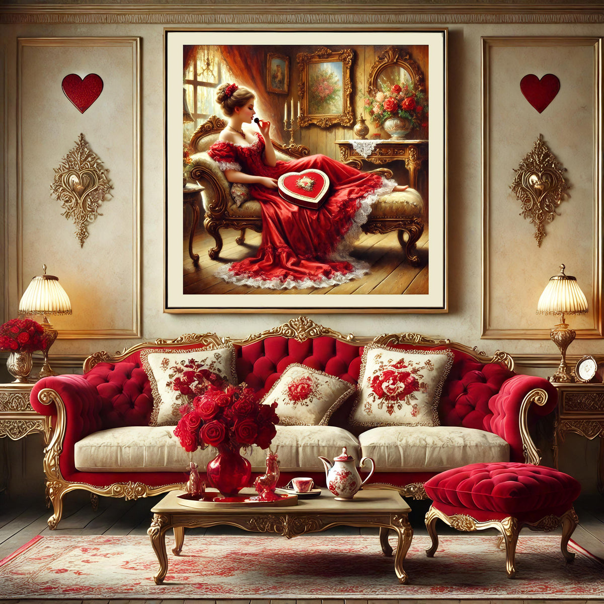Victorian Woman in Red Gown Art Print: Elegant Valentine's Day Decor (Digital Download)