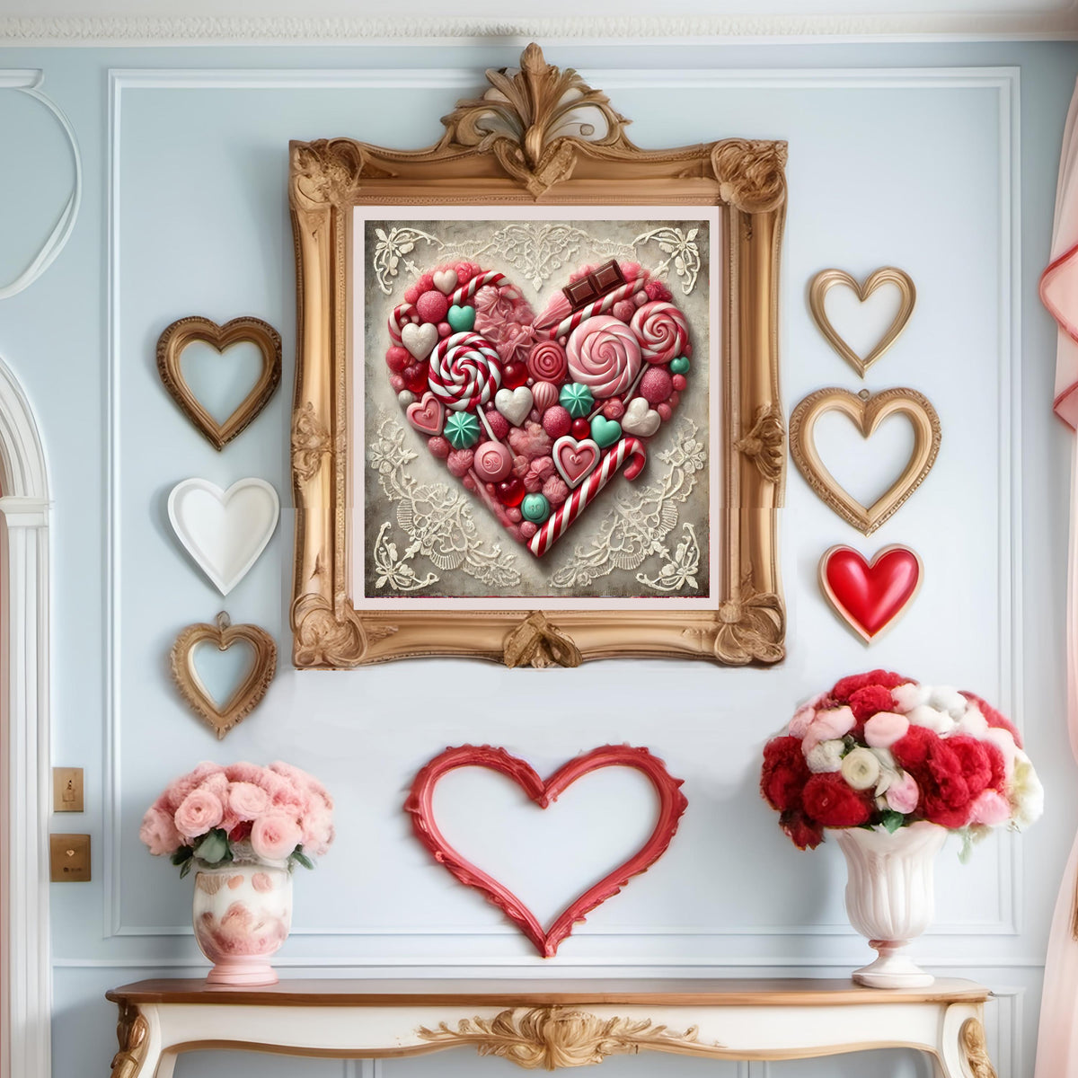 Vintage Candyland Heart Art: Whimsical Valentine's Decor (Digital Print)