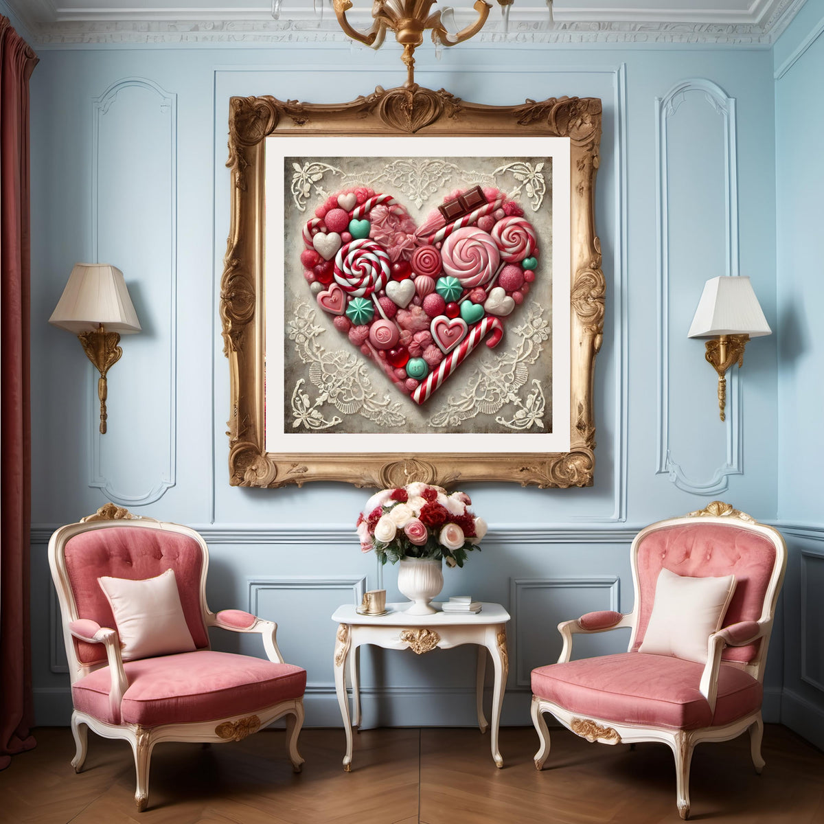 Vintage Candyland Heart Art: Whimsical Valentine's Decor (Digital Print)