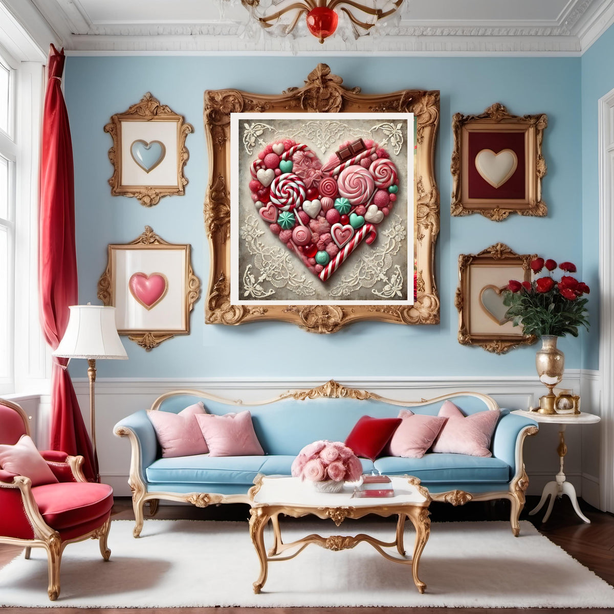 Vintage Candyland Heart Art: Whimsical Valentine's Decor (Digital Print)