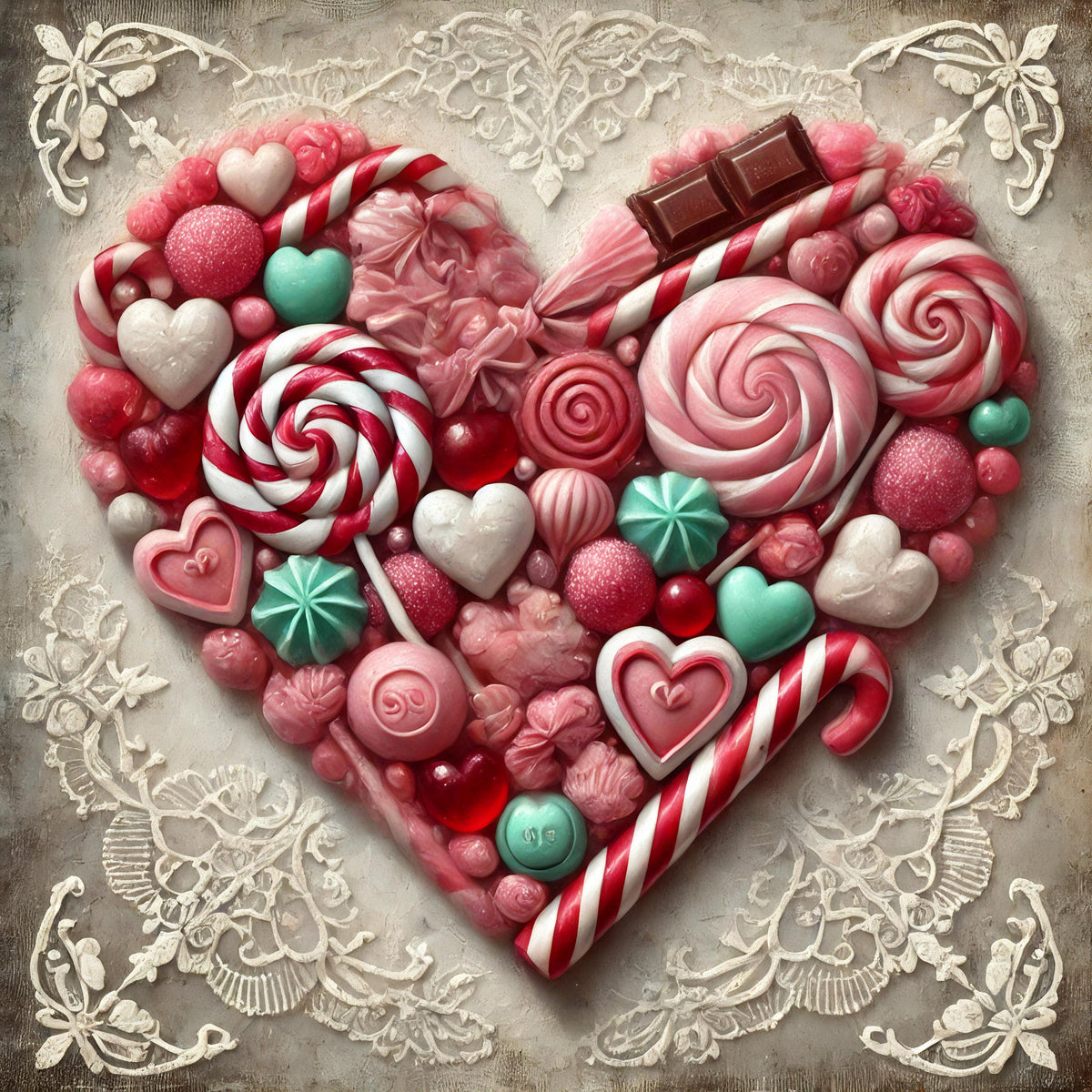 Vintage Candyland Heart Art: Whimsical Valentine's Decor (Digital Print)