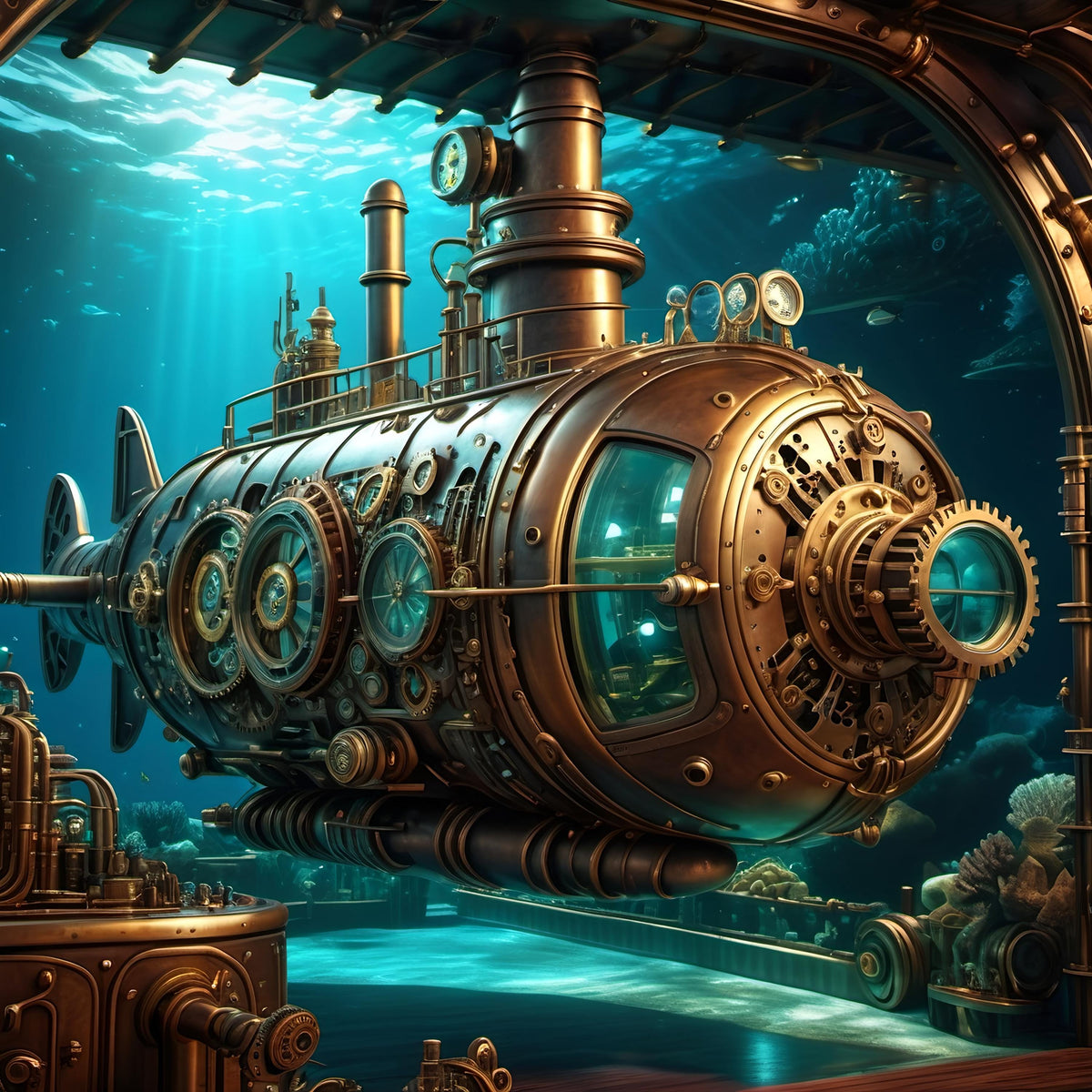 Steampunk Submarine Art Print: Vintage Nautical Sci-Fi Decor (Digital Download)