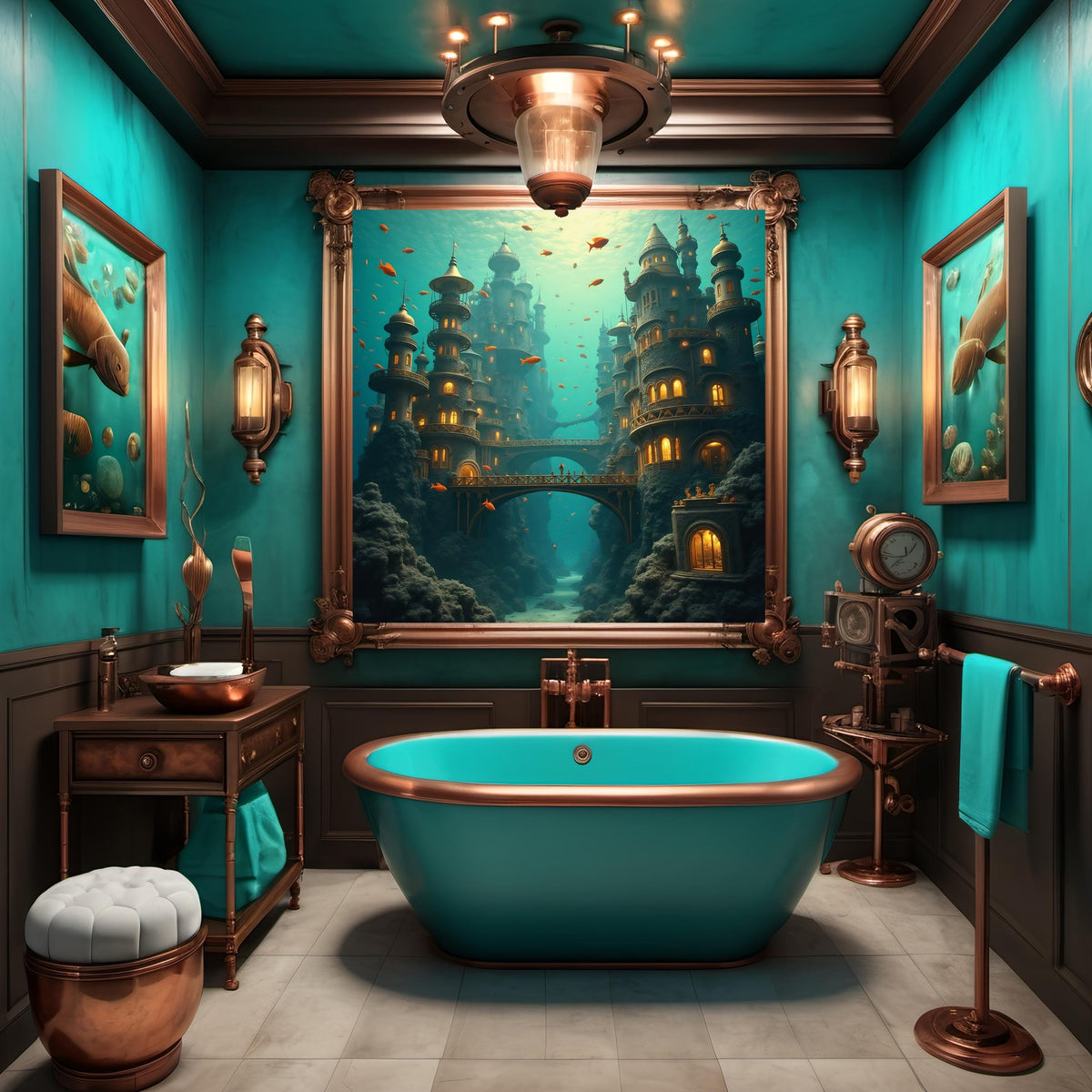 Underwater Steampunk City Art Print: Nautical Fantasy Wall Decor (Digital Download)