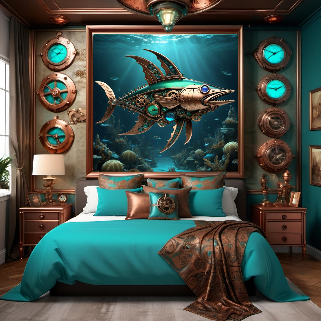 Steampunk Mechanical Fish Art: Nautical Sci-Fi Print (Digital Download)