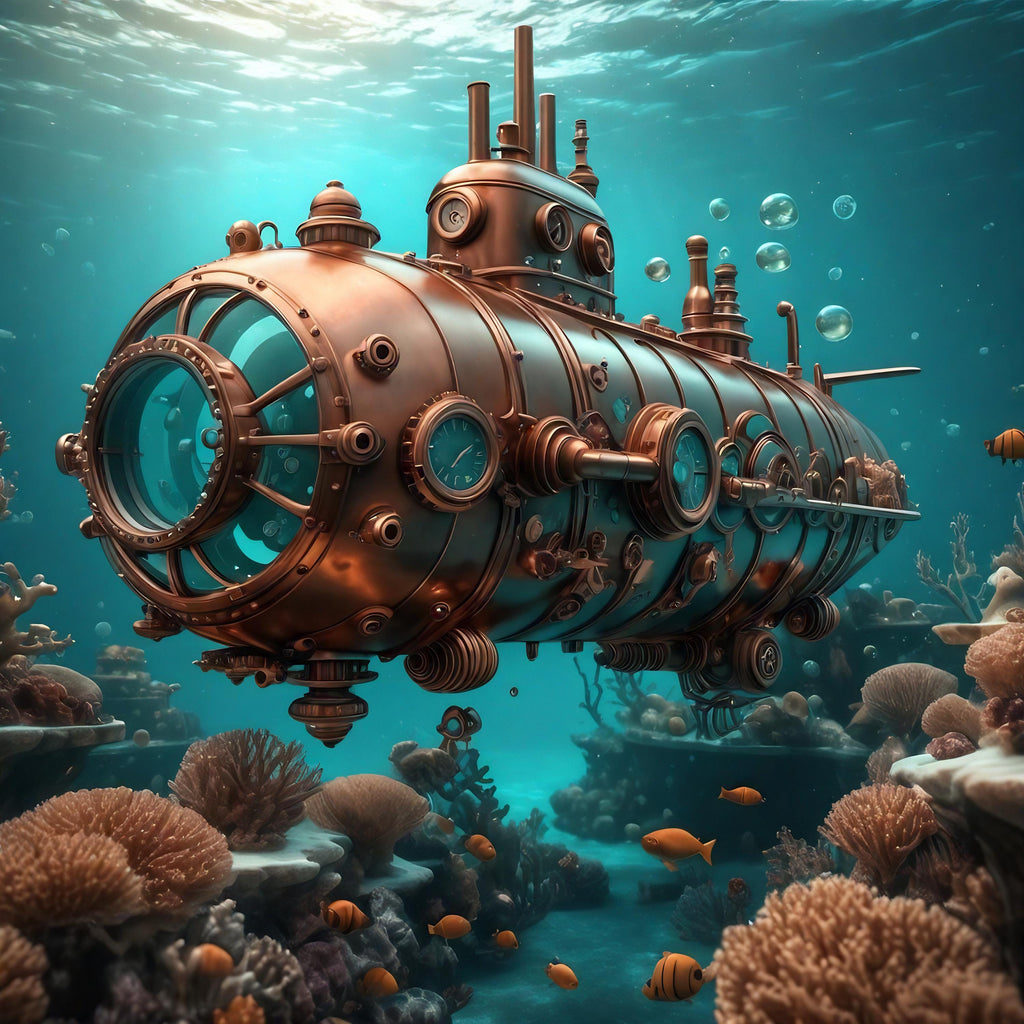 Steampunk Submarine Art Print: Nautical Sci-Fi Decor (Digital Download)