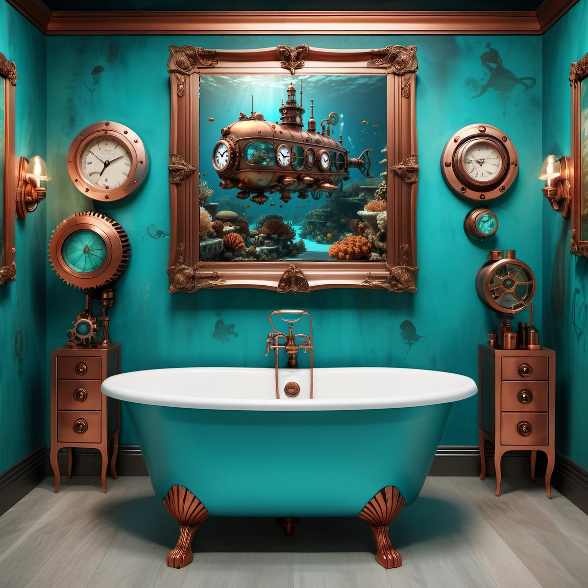 Steampunk Submarine Art Print: Underwater Sci-Fi Decor (Digital Download)