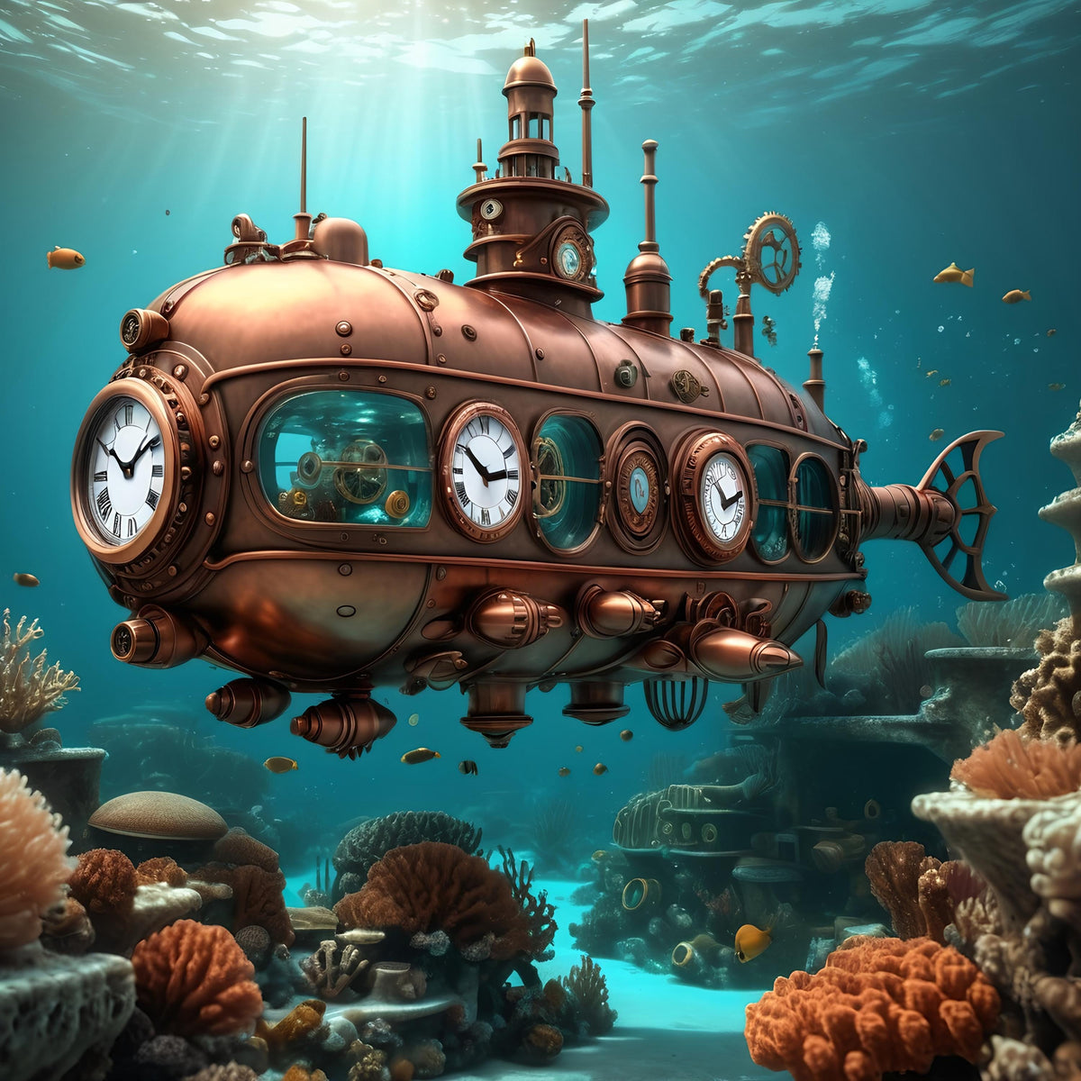 Steampunk Submarine Art Print: Underwater Sci-Fi Decor (Digital Download)