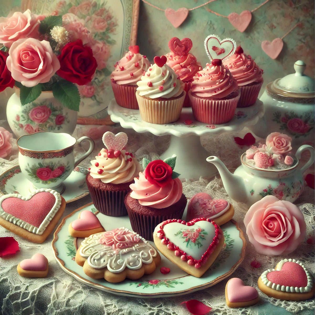 Vintage Valentine's Tea Party Print: Cupcakes & Cookies (Digital Download) 2