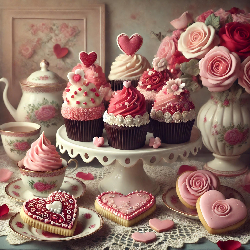 Vintage Valentine's Tea Party Print: Cupcakes & Cookies (Digital Download)