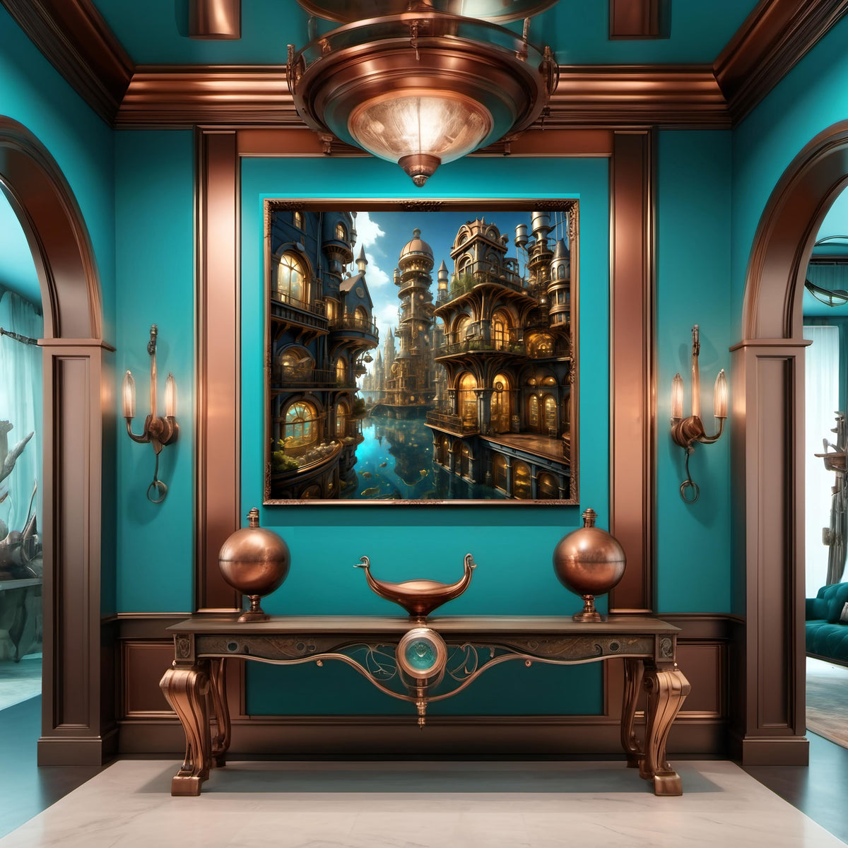 Steampunk Atlantis City Art Print: Intricate Fantasy Decor (Digital Download)