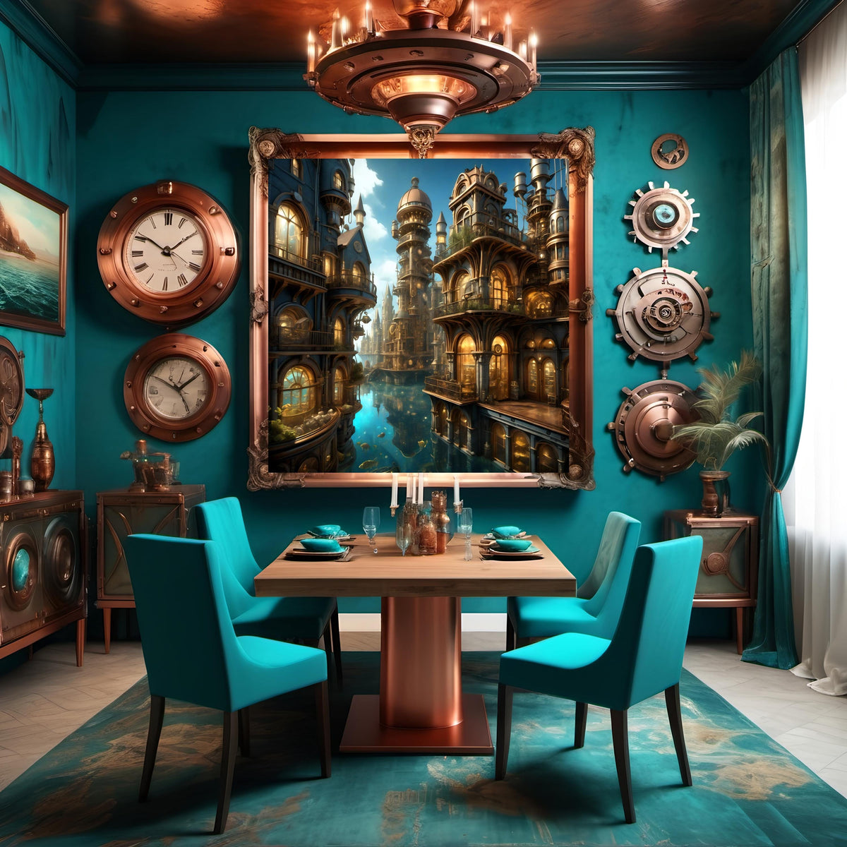 Steampunk Atlantis City Art Print: Intricate Fantasy Decor (Digital Download)