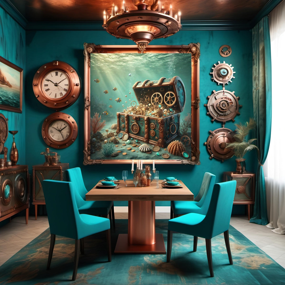 Steampunk Treasure Chest Underwater Scene: Digital Wall Art (Digital Print)