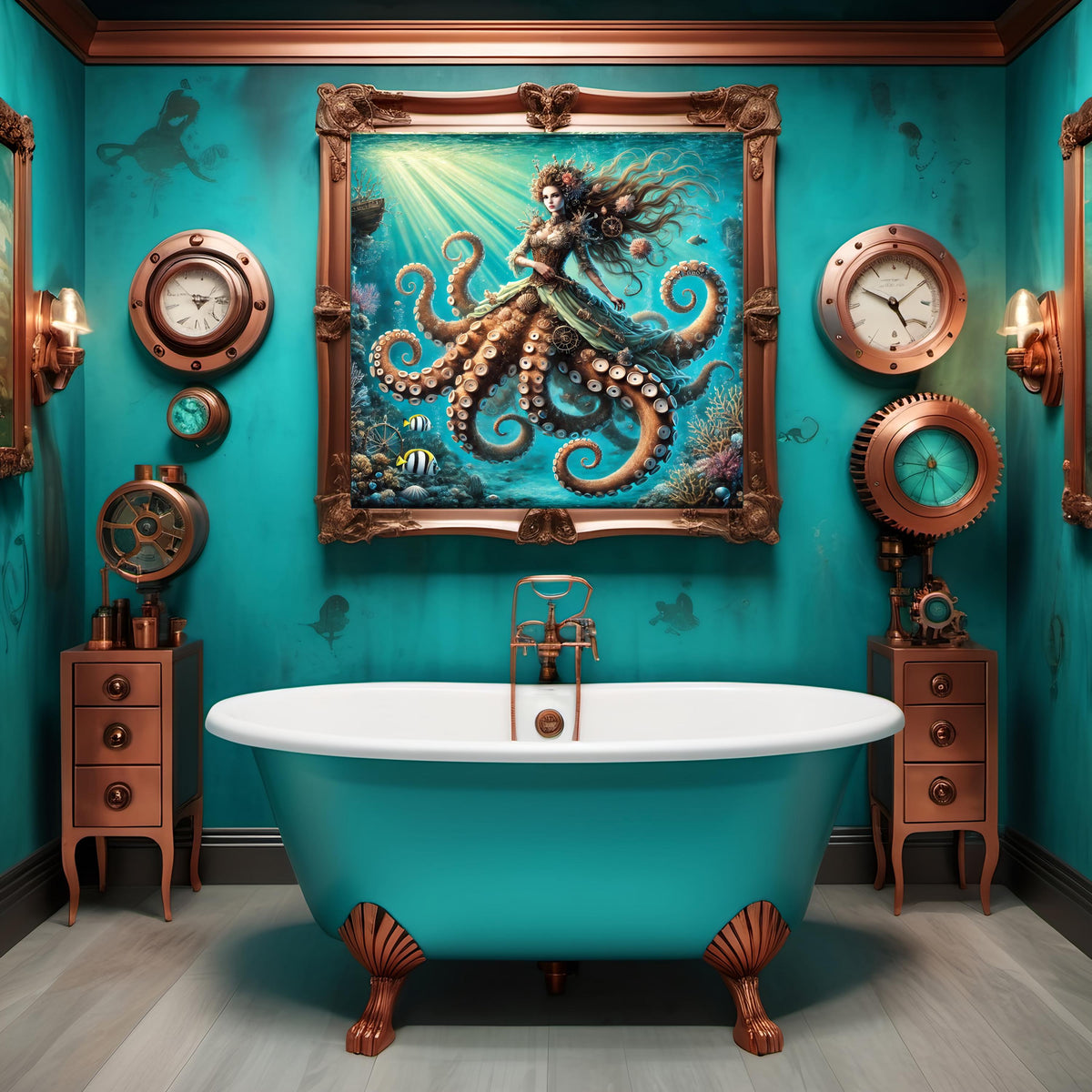Steampunk Octopus Queen Art Print: Nautical Fantasy Decor (Digital Download)