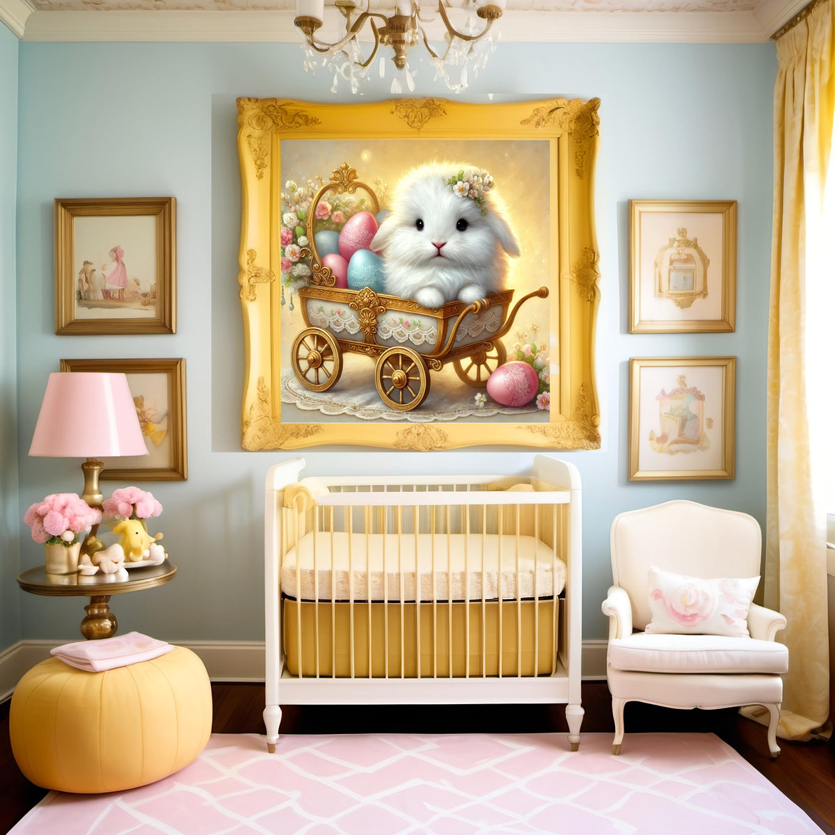 Whimsical Easter Bunny in Vintage Carriage: Cottagecore Digital Art (instant Download)