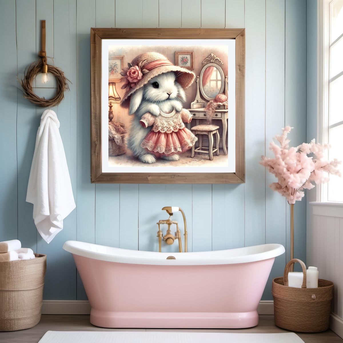 Whimsical Bunny Dress-Up Art: Vintage Nursery Decor (Digital Download)