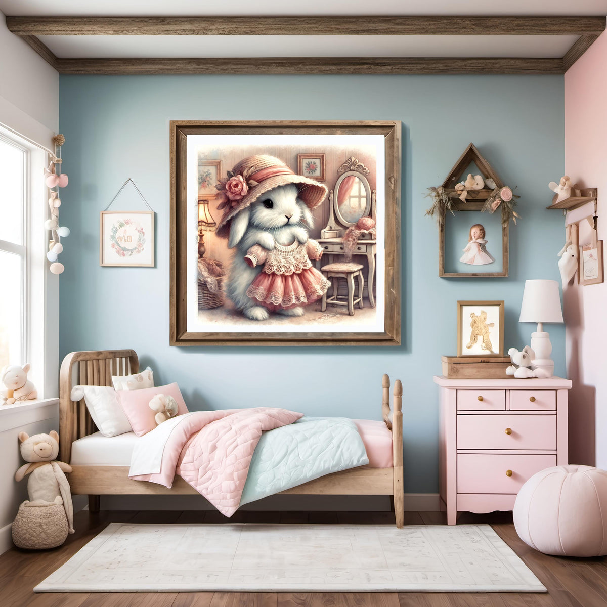 Whimsical Bunny Dress-Up Art: Vintage Nursery Decor (Digital Download)