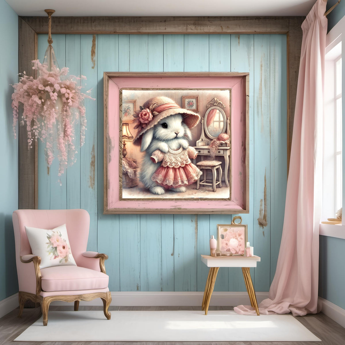 Whimsical Bunny Dress-Up Art: Vintage Nursery Decor (Digital Download)
