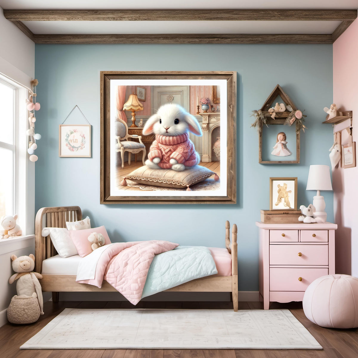 Bunny in Sweater Print: Whimsical Vintage Nursery Art (Digital Download)
