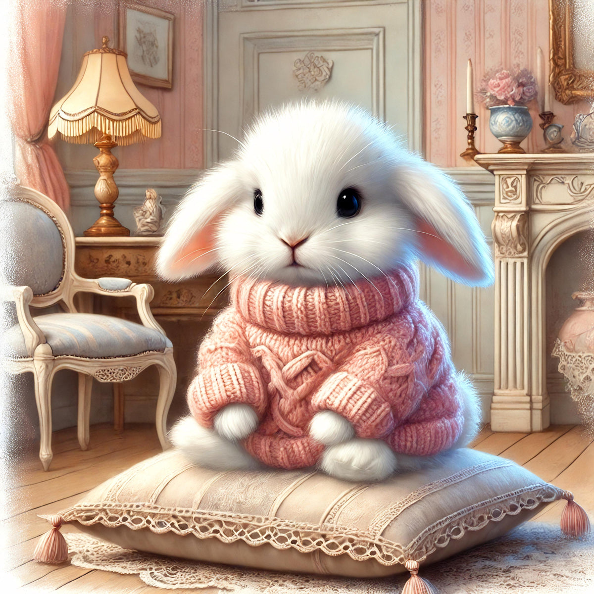 Bunny in Sweater Print: Whimsical Vintage Nursery Art (Digital Download)