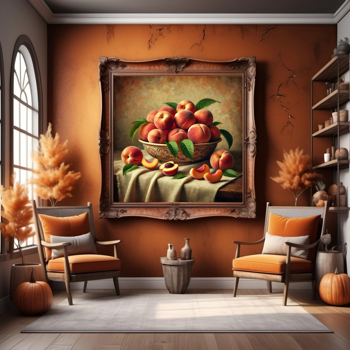 Vintage Peach Still Life Print: Rustic Fruit Bowl Art (Digital Download)