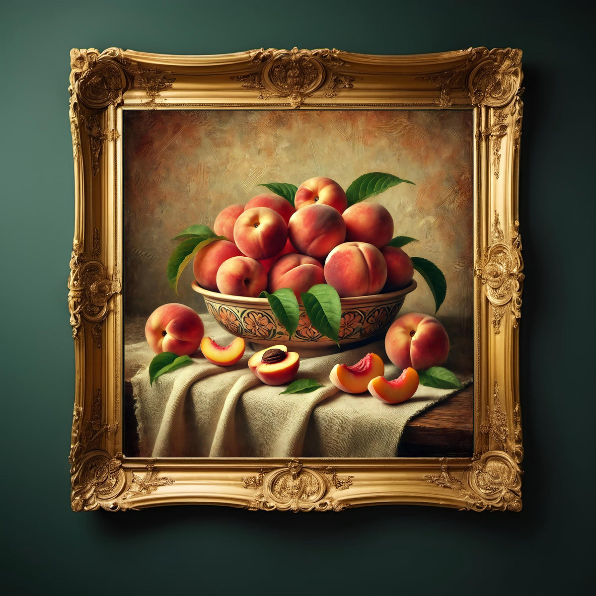 Vintage Peach Still Life Print: Rustic Fruit Bowl Art (Digital Download)