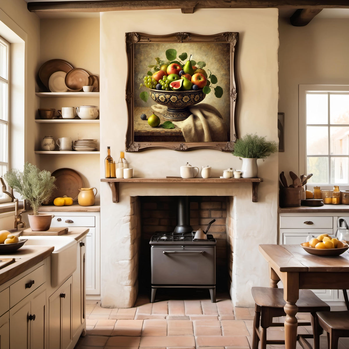 Vintage Fruit Bowl Still Life Print: Rustic Kitchen Wall Art (Digital Art Download)