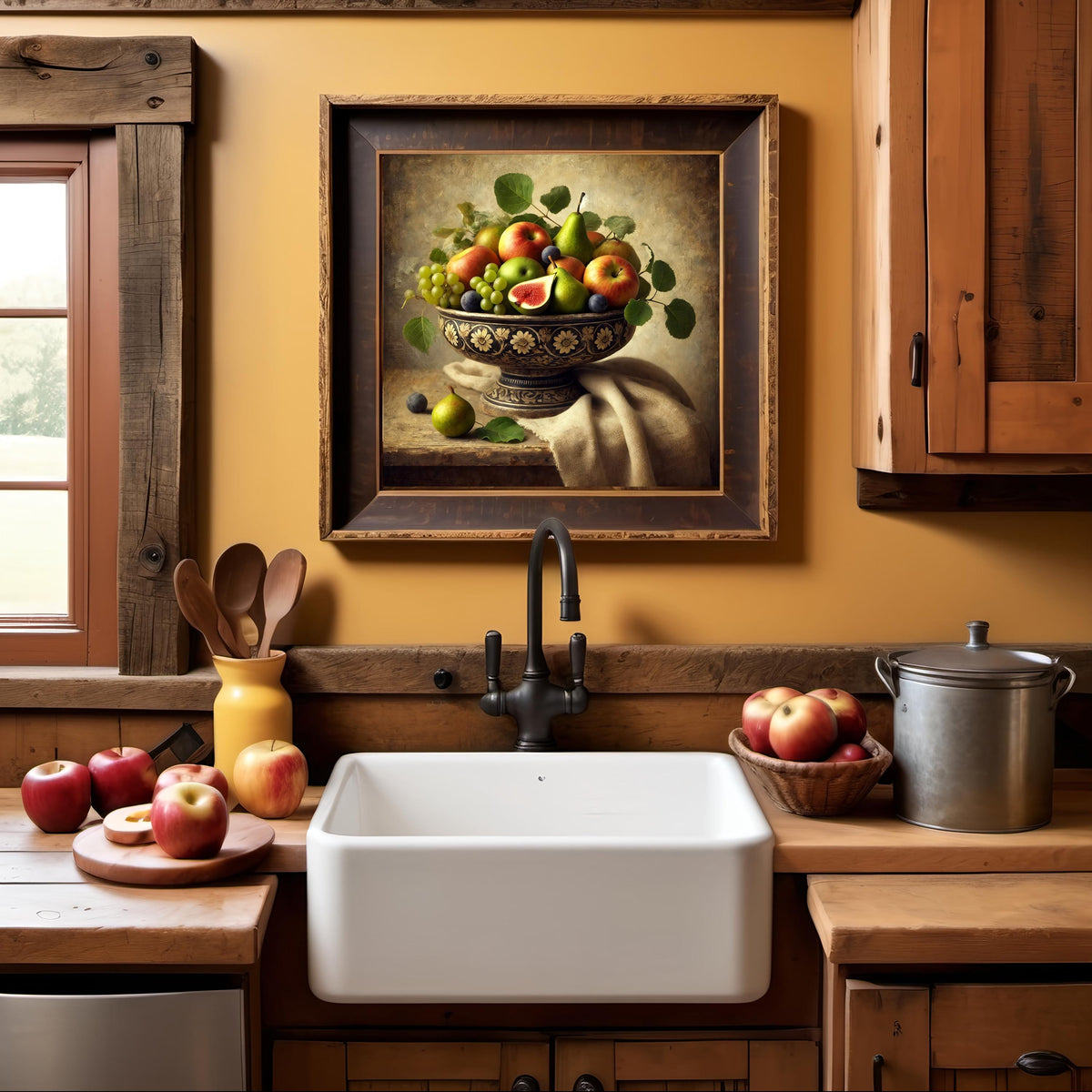 Vintage Fruit Bowl Still Life Print: Rustic Kitchen Wall Art (Digital Art Download)