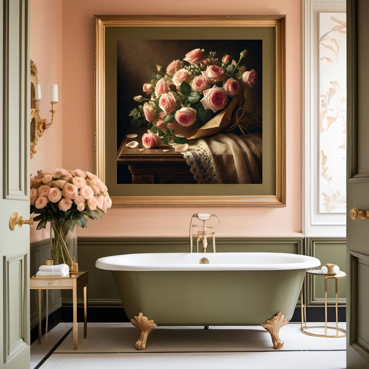 Pink Rose Bouquet Still Life Print: Vintage Floral Wall Art (Digital Download)