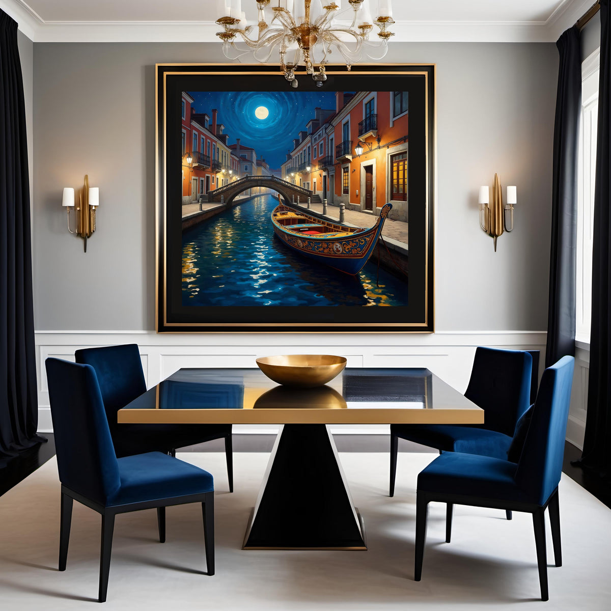 Moonlit Gondola Canal Art: Venice Sunset Scene (Digital Download)
