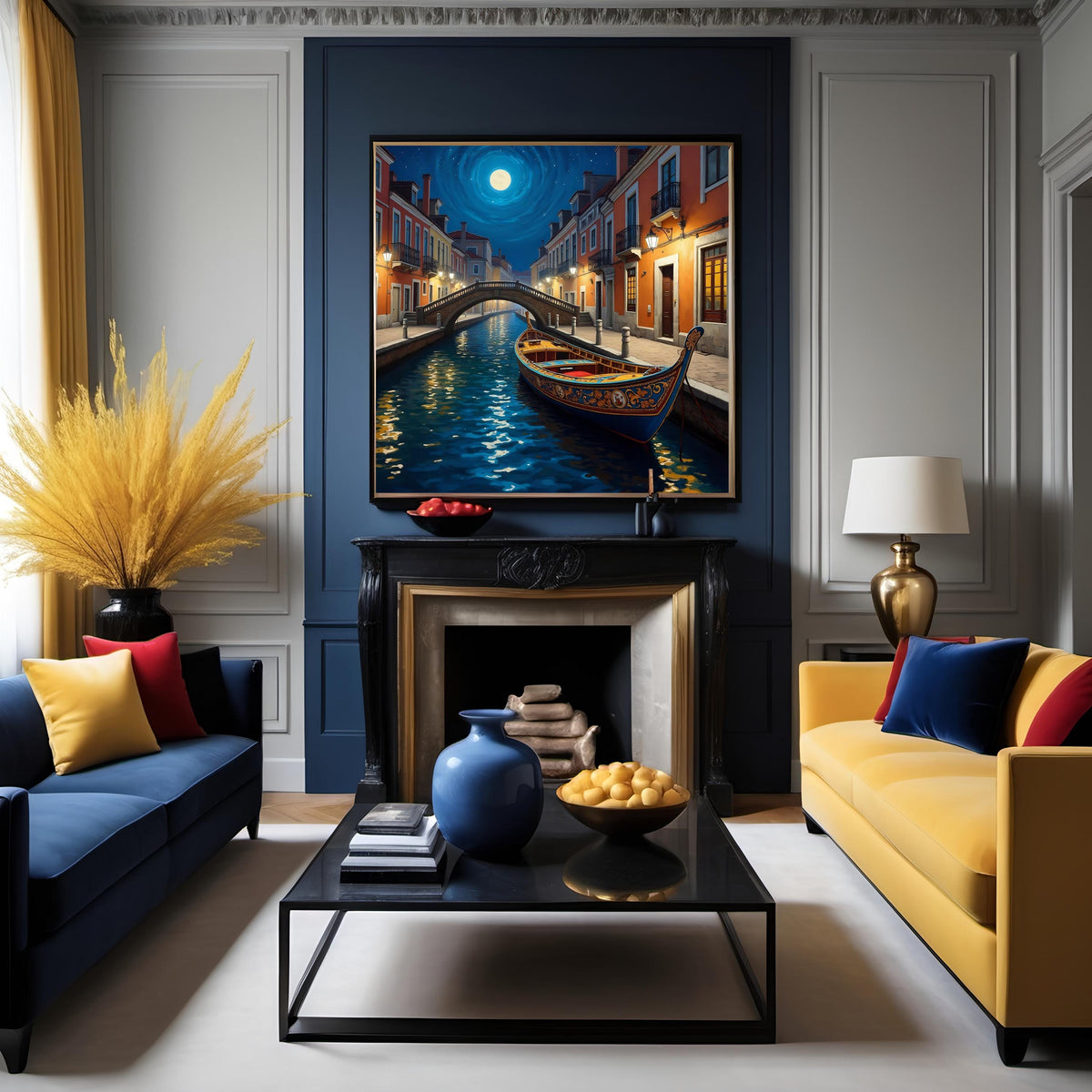 Moonlit Gondola Canal Art: Venice Sunset Scene (Digital Download)