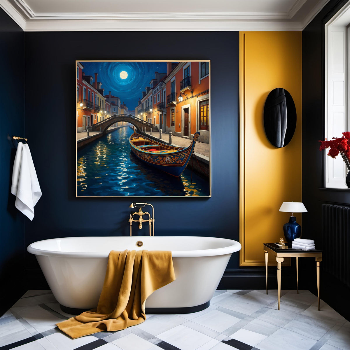 Moonlit Gondola Canal Art: Venice Sunset Scene (Digital Download)
