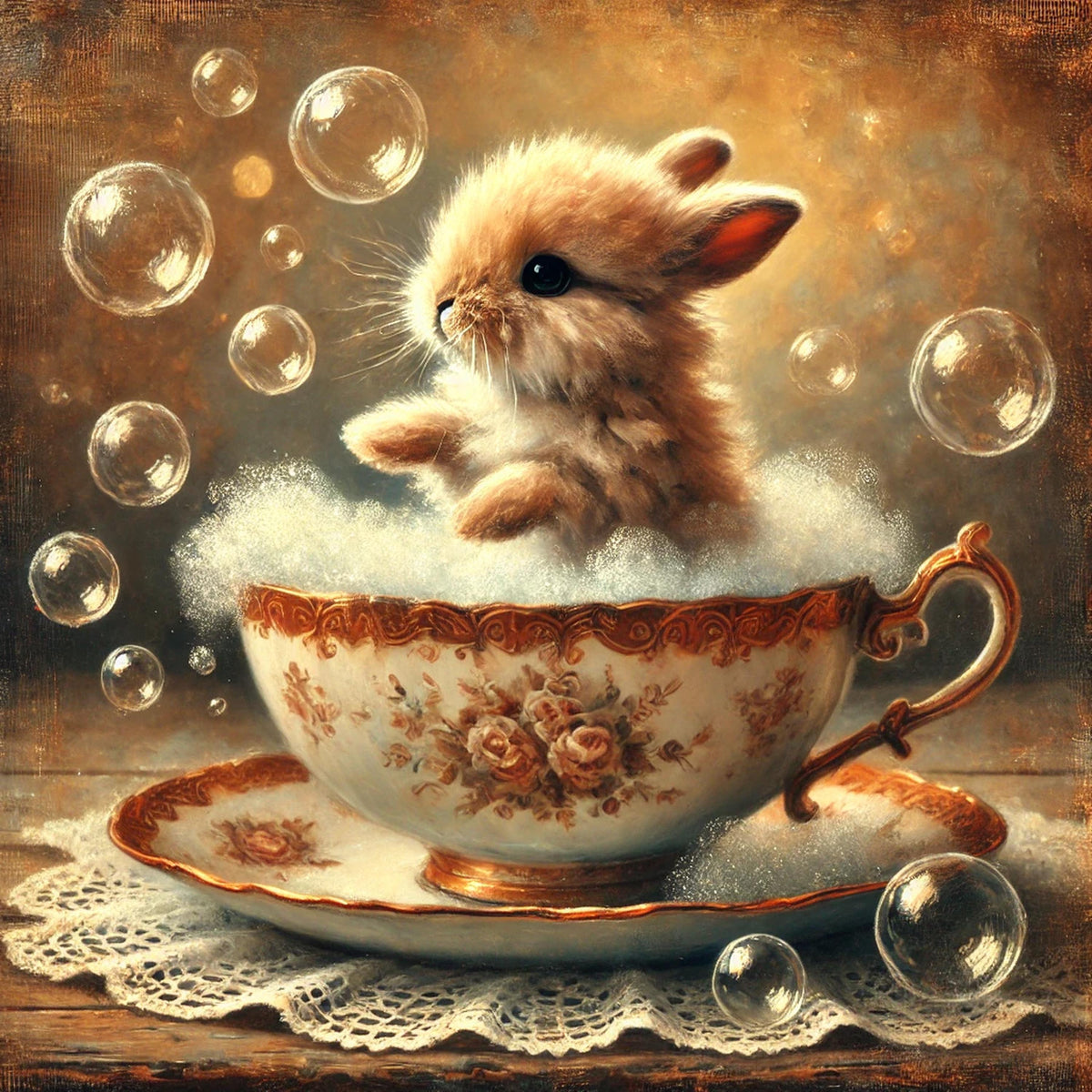 Vintage Bunny Teacup Print: Shabby Chic Nursery Decor (Digital Download)
