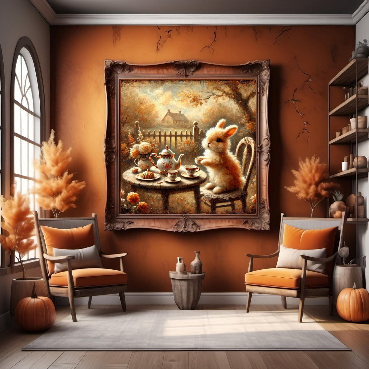 Bunny Tea Party Vintage Print: Farmhouse Cottagecore Decor (Digital Download)